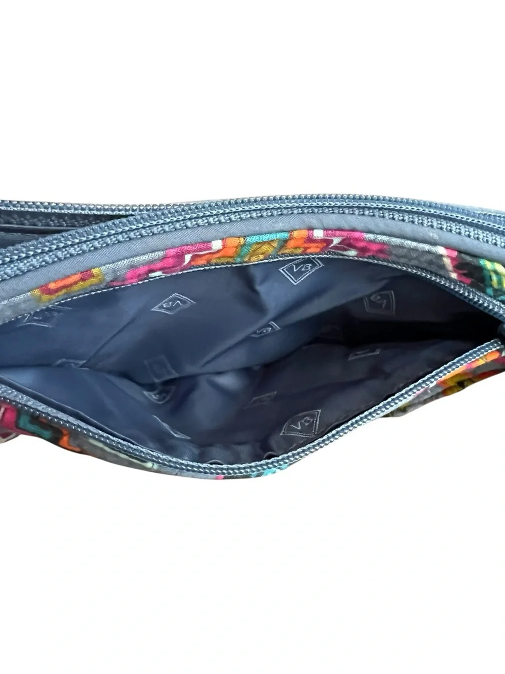 Vera Bradley Gray Blue Quilted Wristlet Wallet with Geometric Print